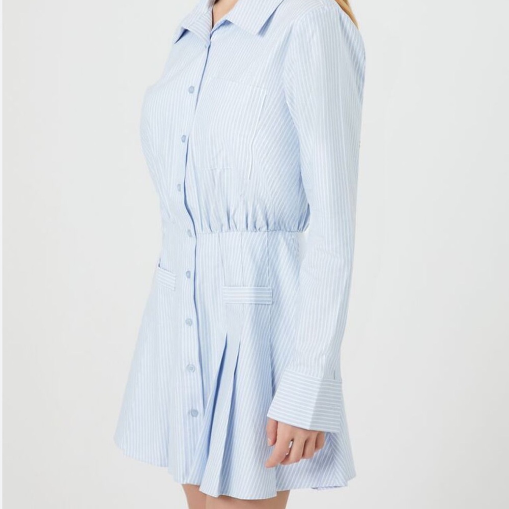 NWOT Pleated Pinstriped Poplin Mini Dress Size M